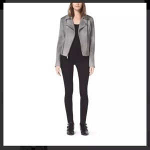 new gray Michael Kors Gray Distressed Leather coat